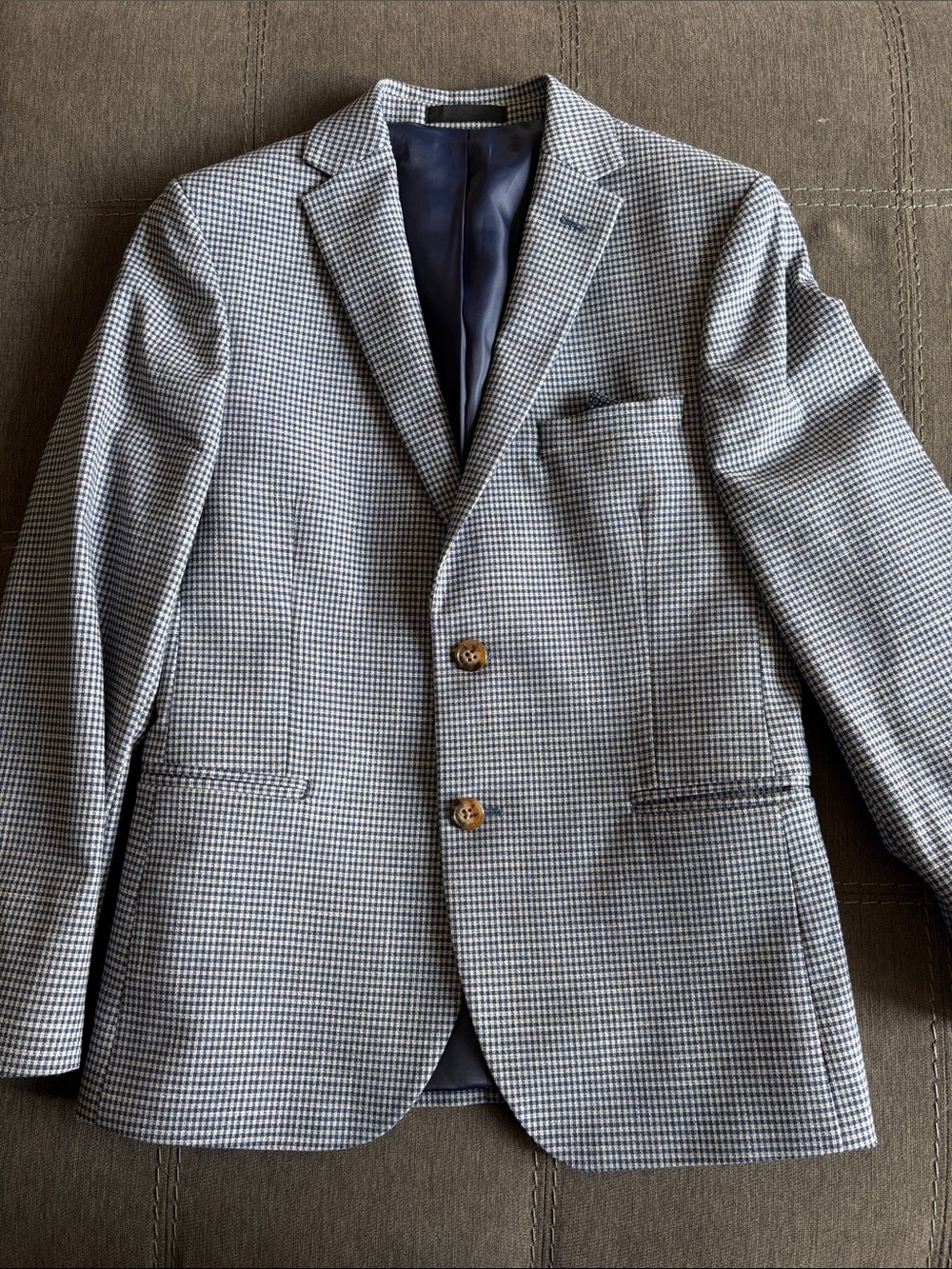 Ralph Lauren Boy's Houndstooth Sport Coat - Blue & White 14 Regular Two Button